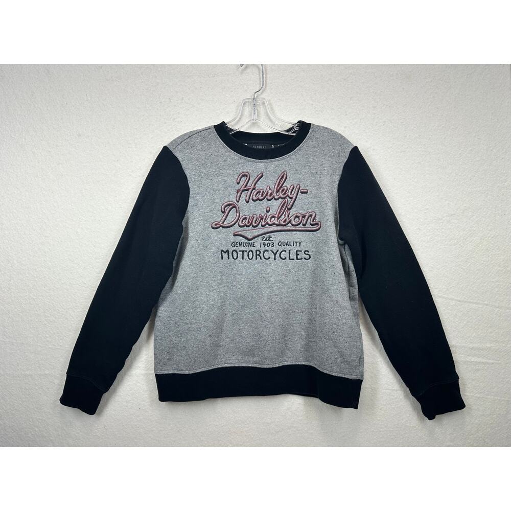 Harley Davidson Y2K Women's Script Font Biker Pullover Sweatshirt Gray Size M